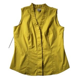 Oxford Sleeveless Ruffle Top Women L 12 14 Yellow Shell Pleated Worthington Work